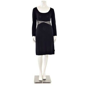 St. John Black Evening Dress with Sparkle Mesh Waist Inset
